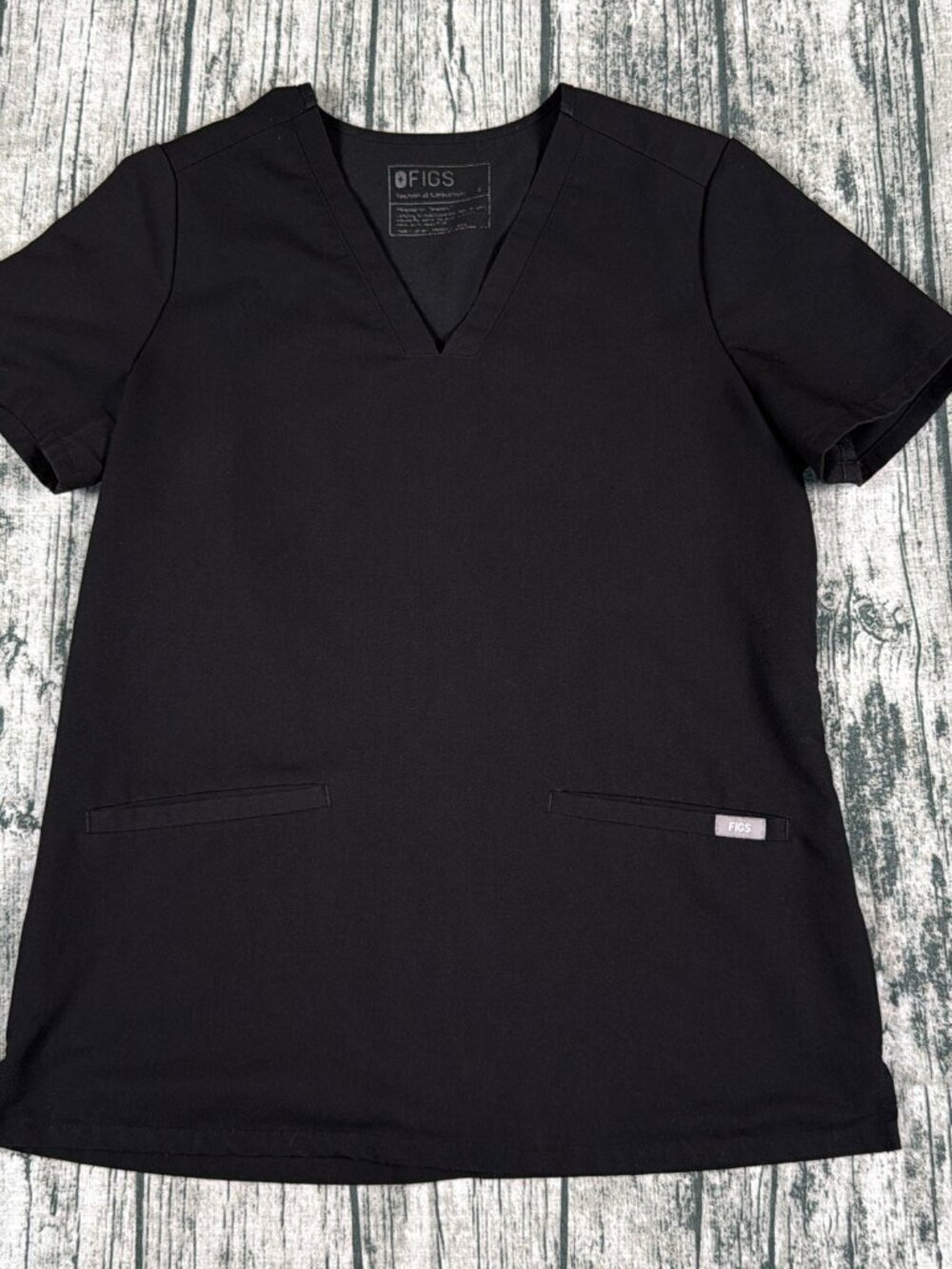 FIGS FW1100 Technical Scrub Top Small Black V-Neck Short Sleeve